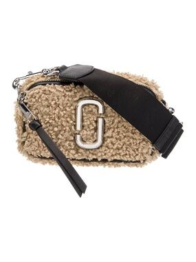 Marc Jacobs Tan Shearling Snapshot Camera Bag with Black Strap
